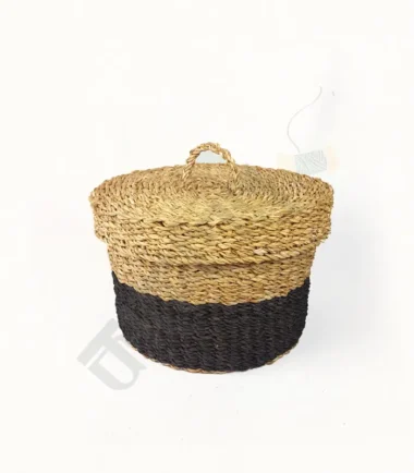 Handwoven Hogla Small Size Storage Basket with Lid