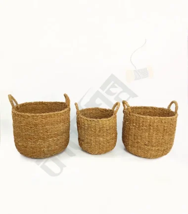 Seagrass Handwoven Natural  Planter Baskets with Handles set of 3