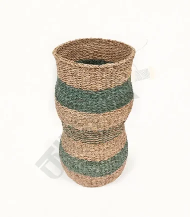 Seagrass Home Decor Basket Natural with Green Design
